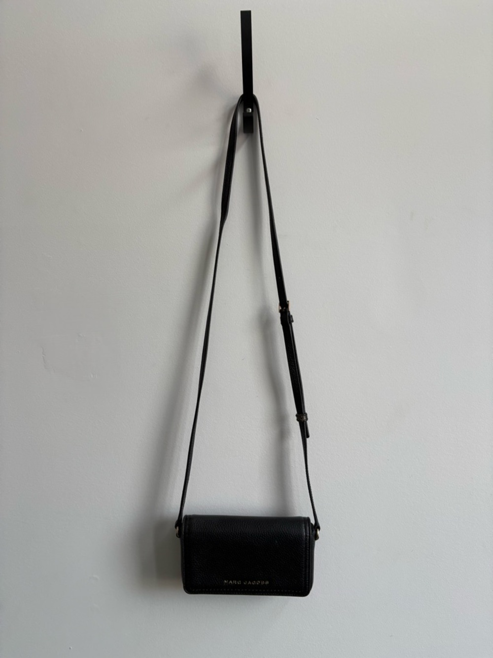 Marc Jacobs Black Pebbled Leather Small Crossbody with Gold Logo